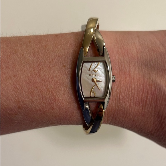 DKNY Donna Karen Two-Tone Silver & Gold Women's Watch with Mother of Pearl Face - Picture 1 of 7